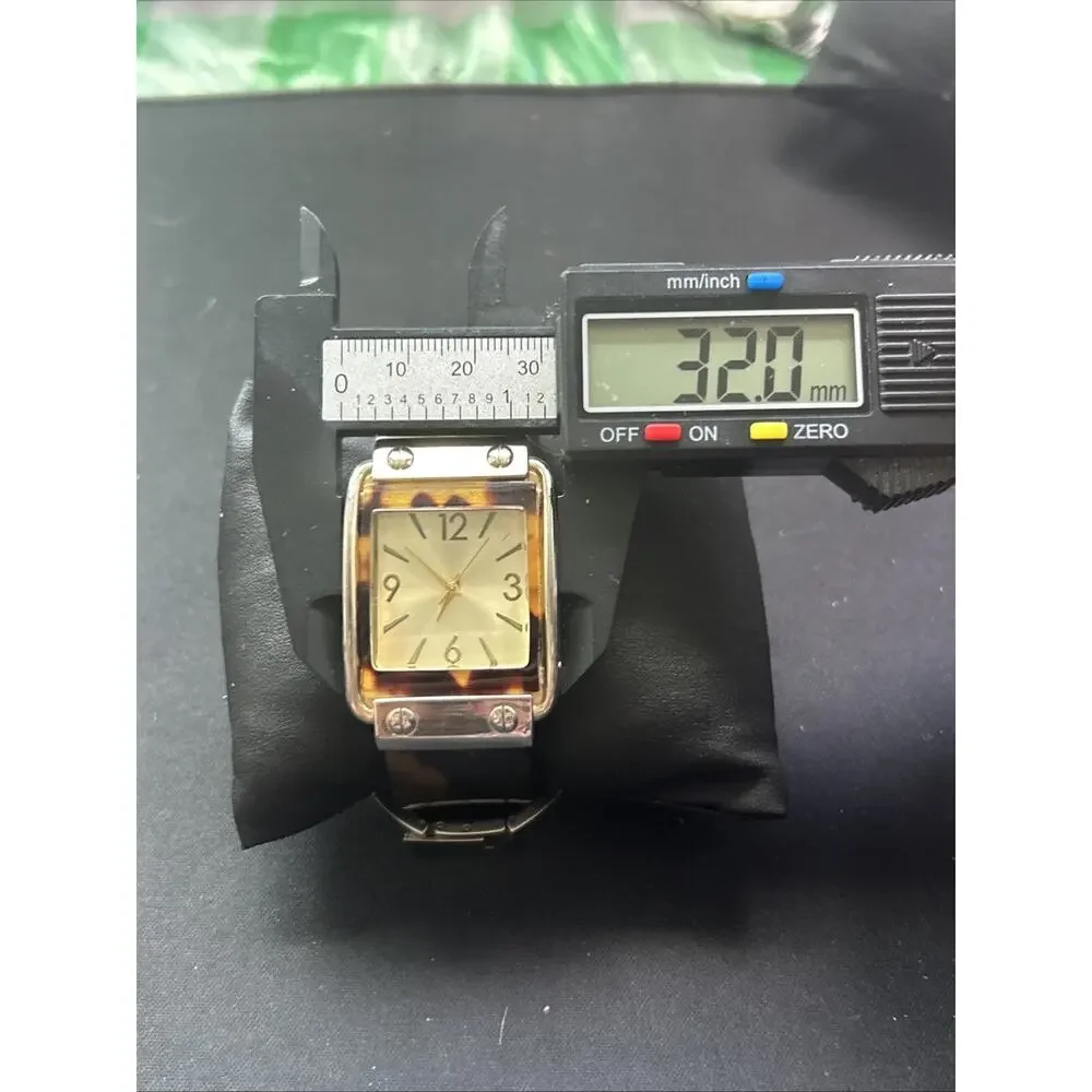 Silver Tone Faux Tortoise Shell And Band Women’s Cuff Watch